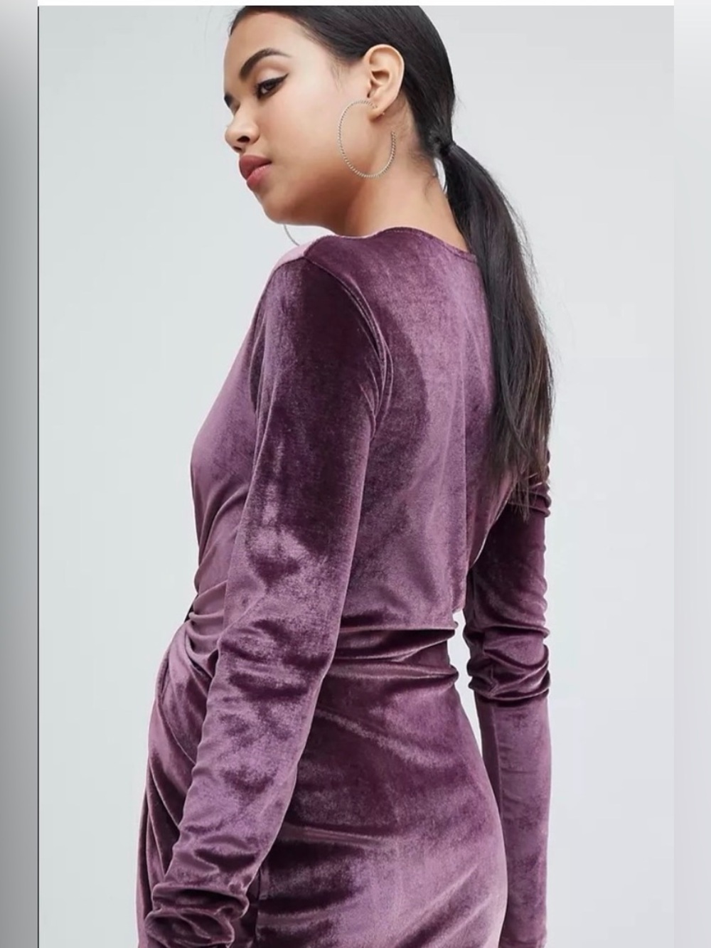 NWT Club L London Purple Velvet Twist-Front Long Sleeve Mini Dress - Picture 3 of 9